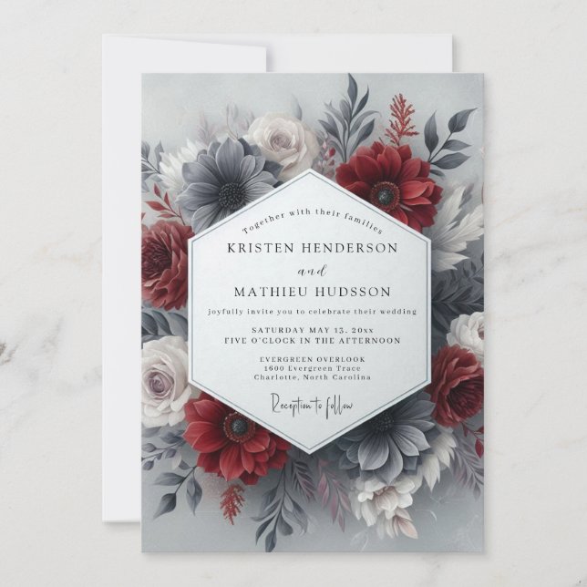 Convites Casamento Gótico Crimson Slate (Frente)