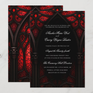 Convites Casamento Gótico da Catedral Vermelha e Negra Eleg