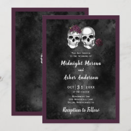 Convites Casamento Gótico de Caveira de Esqueleto Casal Ros