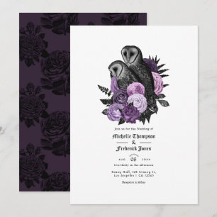 Convites Casamento Gótico de Corujas Glam Vintage Roxo