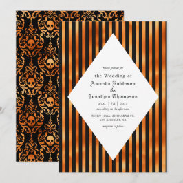 Convites Casamento Gótico de Crânios Negros e de Cobre