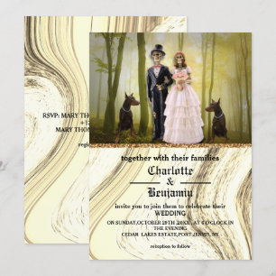 Convites Casamento Gótico de Esqueleto no Halloween