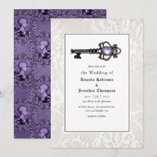 Convites Casamento Gótico de Frenologia Roxo e Preto Vitori