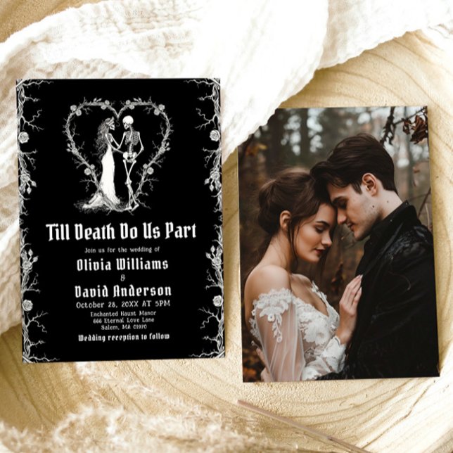 Convites Casamento Gótico de Halloween Até que a Morte Nos  (Halloween Till Death Do Us Part Gothic Wedding Invitation)
