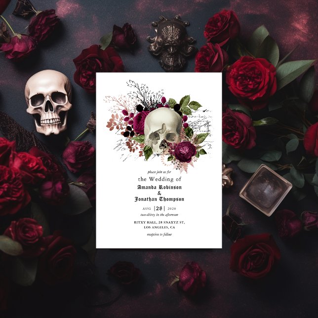 Convites Casamento Gótico de Halloween Crânio Floral Marsal (Criador carregado)