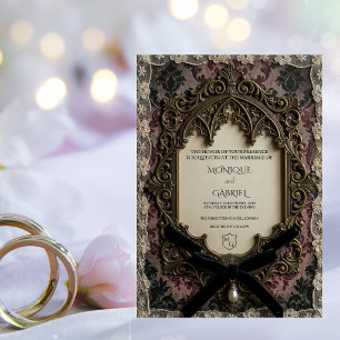 Convites Casamento Gótico de Renda Vitoriana Rococó de Luxo