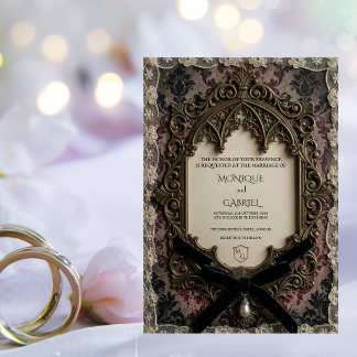 Convites Casamento Gótico de Renda Vitoriana Rococó de Luxo