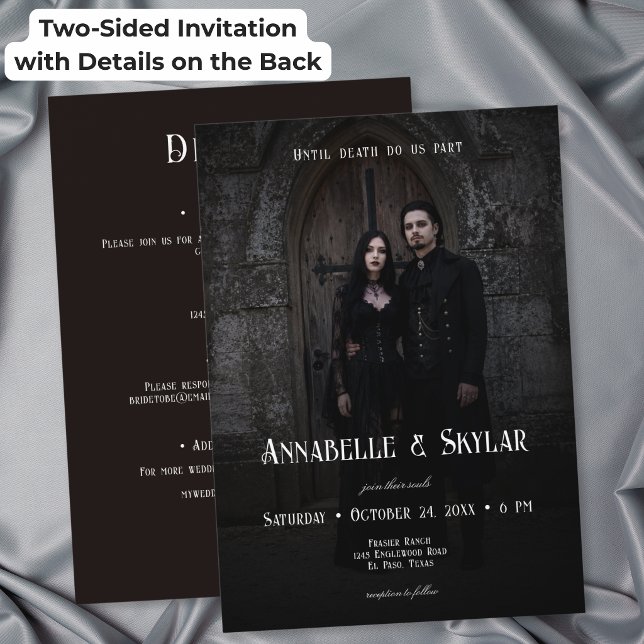 Convites Casamento Gótico de Romance Sombrio Foto Dupla Fac (Moody Dark Romance Gothic Photo Two Sided Wedding Invitation)
