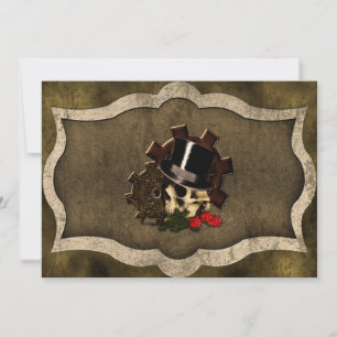 Convites Casamento Gótico de Rosas de Caveira Steampunk