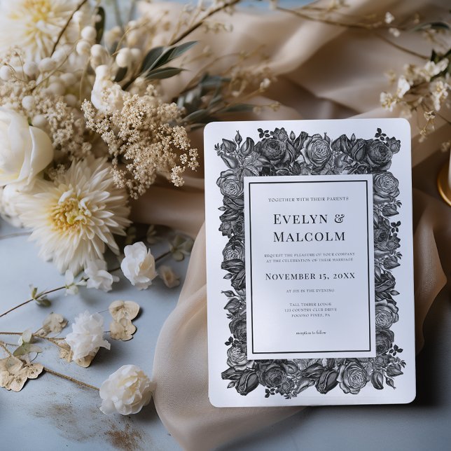 Convites Casamento Gótico de Rosas Negra e Branca (Criador carregado)