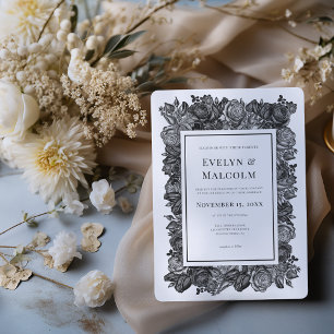 Convites Casamento Gótico de Rosas Negras e Brancas