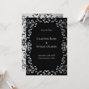 Convites Casamento Gótico de Silver e Black Swirl