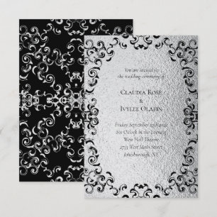 Convites Casamento Gótico de Silver e Black Swirl