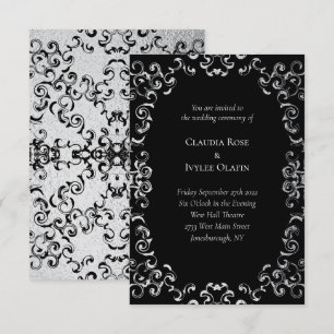 Convites Casamento Gótico de Silver e Black Swirl