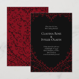 Convites Casamento Gótico do Coração Vermelho e Negro Salve