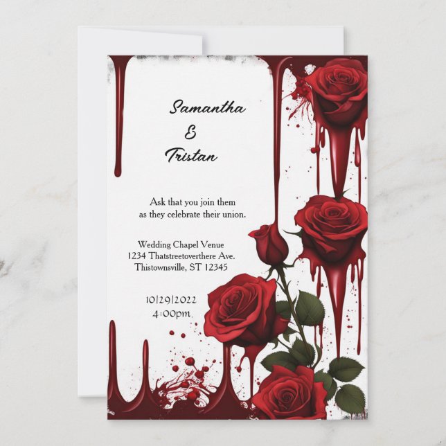 Convites Casamento Gótico do Rosa vermelha Vampire (Frente)