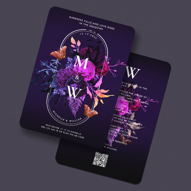 Convites Casamento Gótico Elegante Boho Dark Purple Botânic (Elegant Gothic Wedding Boho Dark Purple Botanical Invitation
)