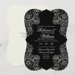 Convites Casamento Gótico Elegante de Black Cream Lace