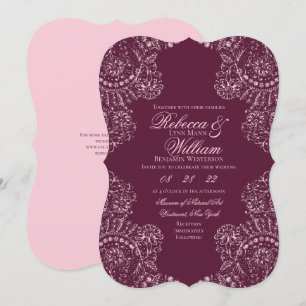 Convites Casamento Gótico Elegante De Lace De Vinho Rosa