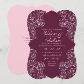 Convites Casamento Gótico Elegante De Lace De Vinho Rosa