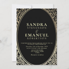 Convites Casamento Gótico Elegante Preto e Dourado