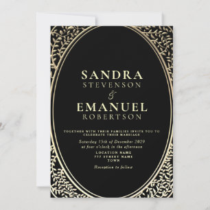 Convites Casamento Gótico Elegante Preto e Dourado