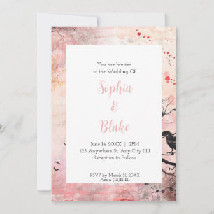 Convites Casamento Gótico em Aquarela Rosa e Laranja