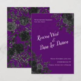 Convites Casamento gótico em roxo e Rosa preto Salve a data