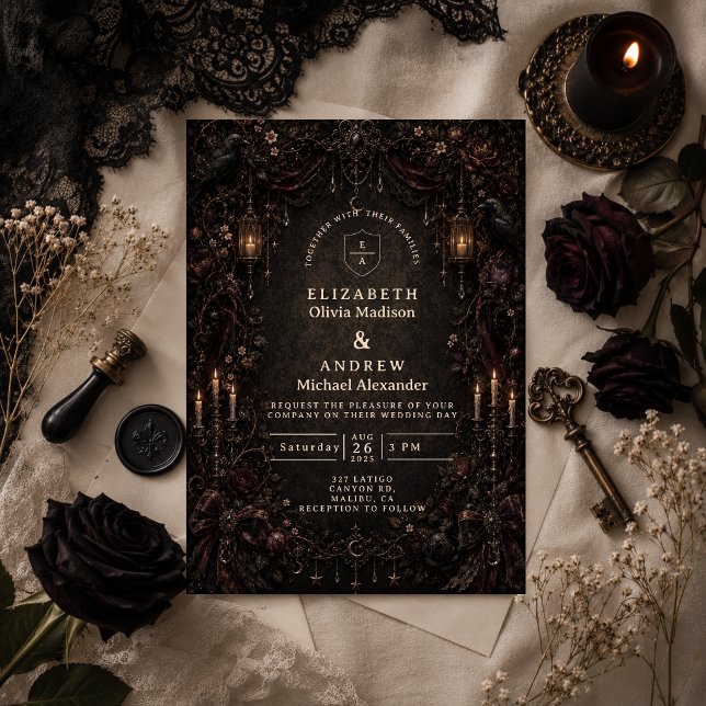 Convites Casamento Gótico Encantado e Caprichoso (Criador carregado)
