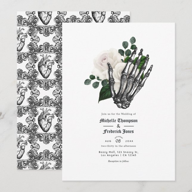 Convites Casamento Gótico Floral Branco (Frente/Verso)