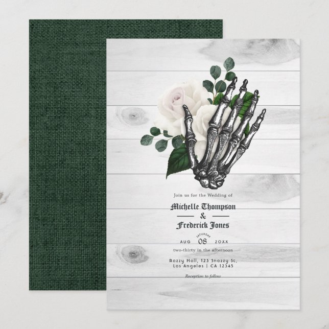 Convites Casamento Gótico Floral Branco Rústico (Frente/Verso)