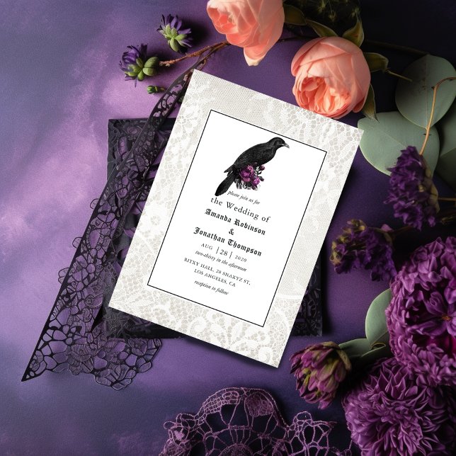 Convites Casamento Gótico Floral e Renda (Criador carregado)