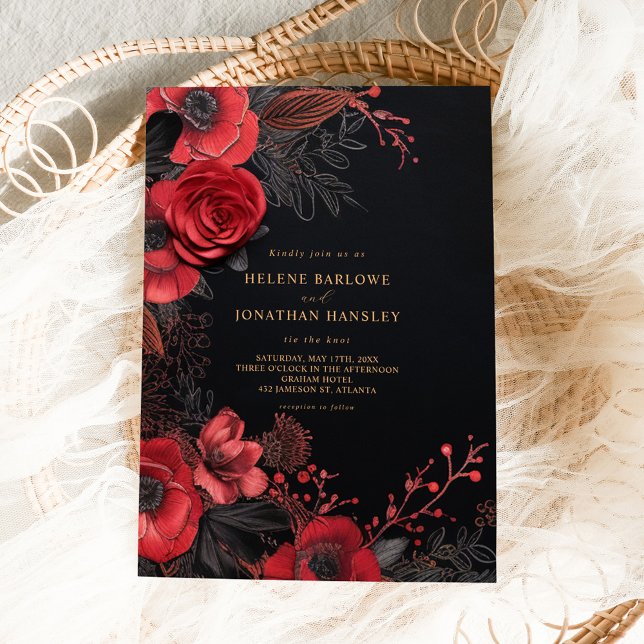Convites Casamento Gótico Floral Elegante Escuro Moody (Dark Moody Floral Elegant Gothic Wedding Invitation)