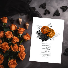 Convites Casamento Gótico Floral Negro e Laranja