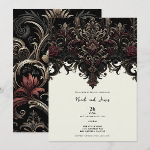 Convites Casamento Gótico Floral Ornate Elegante