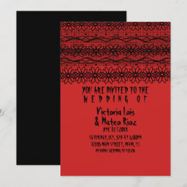 Convites Casamento Gótico Lace Red Black