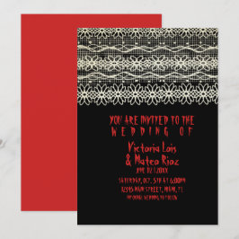 Convites Casamento Gótico Lace Red Black Invitation
