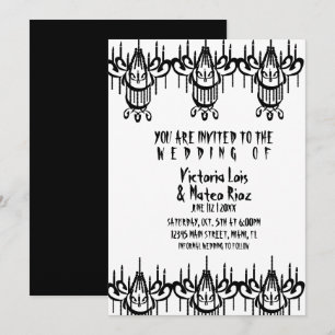 Convites Casamento Gótico Lustre Preto Branco