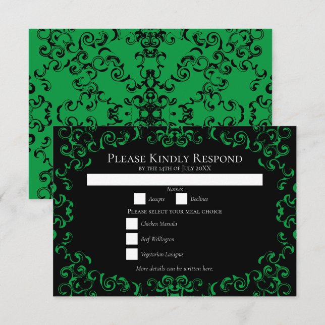 Convites Casamento Gótico Negra e Verde (Frente/Verso)