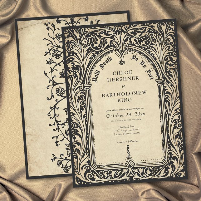 Convites Casamento Gótico Pergaminho Medieval Até a Morte (Gothic Parchment Medieval Until Death Wedding Invitation)