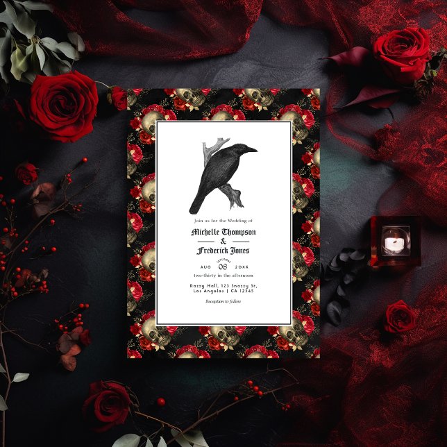 Convites Casamento Gótico Preto e Carmesim (Criador carregado)