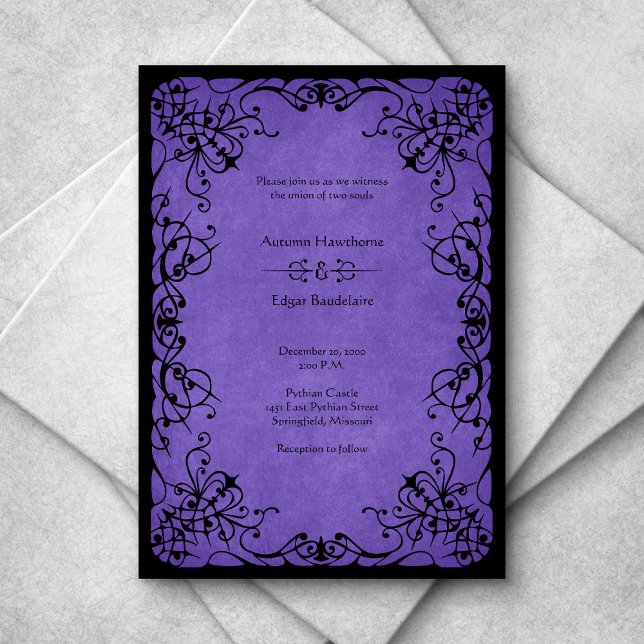 Convites Casamento Gótico Preto Roxo (Criador carregado)