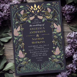 Convites Casamento Gótico Raven Lilac Encantado