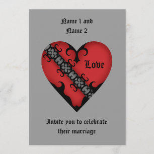 Convites Casamento gótico romântico de coração vermelho