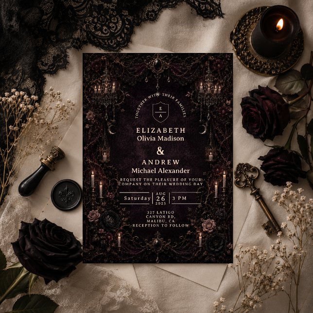 Convites Casamento Gótico Romântico e Caprichoso (Criador carregado)