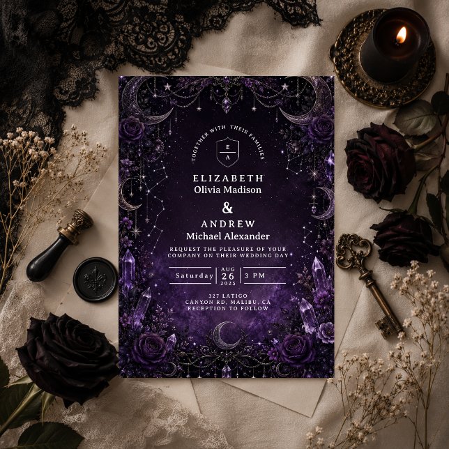 Convites Casamento Gótico Romântico Roxo (Criador carregado)