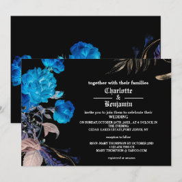 Convites Casamento Gótico Rosa Azul Escuro & Dourado