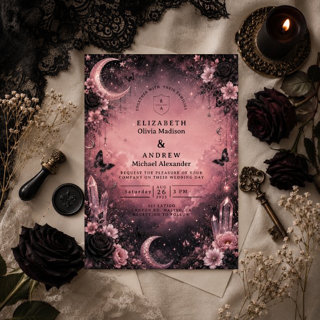 Convites Casamento Gótico Rosa Encantado (Criador carregado)