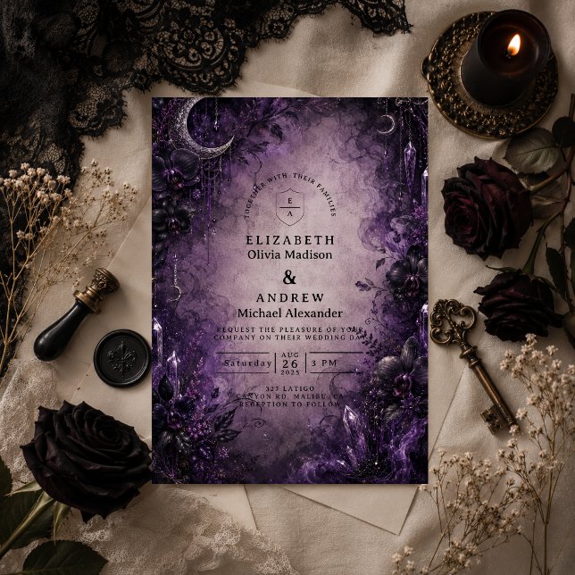 Convites Casamento Gótico Roxo Goth (Criador carregado)