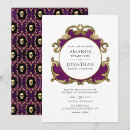 Convites Casamento Gótico Roxo, Preto e Dourado